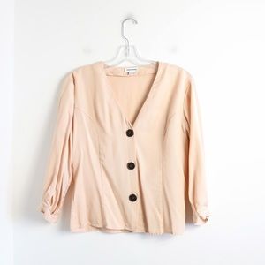 Frank & Oak pastel crème beige top M medium satin tencel black round buttons